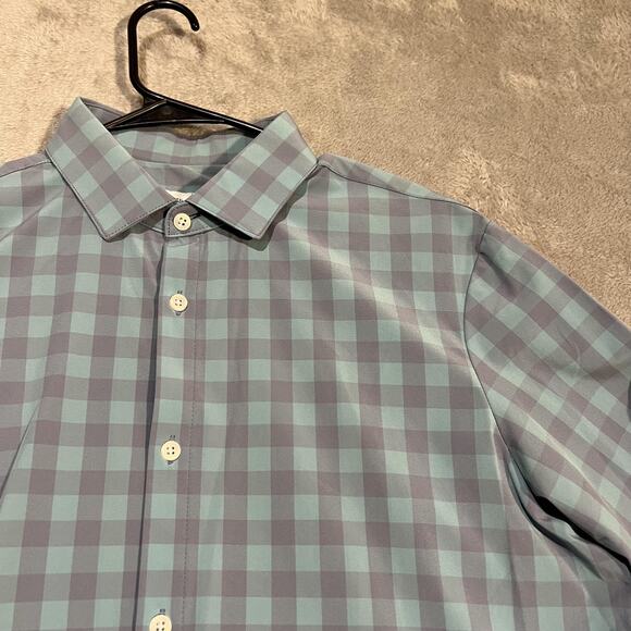 Mizzen+Main Leeward Shirt Mens Large Trim Fit Blue Gray Check Dress Performance - Picture 3 of 8